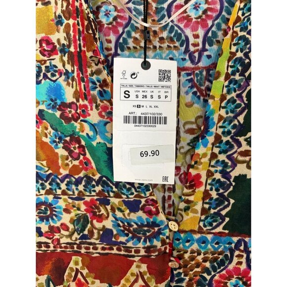 Zara Long Sleeve Boho Floral Patchwork Dress With Button Detail Size M NWT - Picture 8 of 13